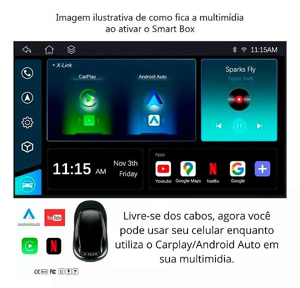 Aparelho Carplay/android Auto Sem Fio Car Smart Box Quadcore