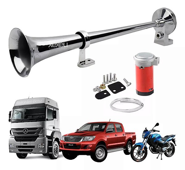 Buzina Marítima 12v 45cm Cromada Corneta Automotiva Metal