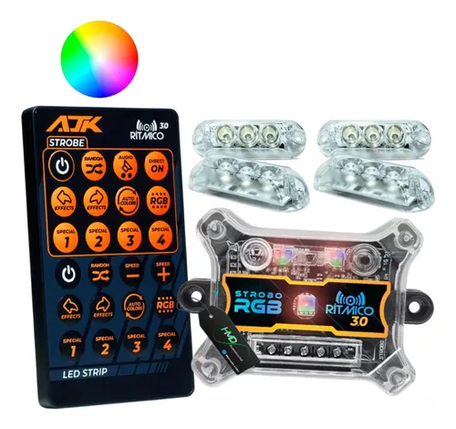 Kit Strobo 3.0 4 Faróis 6w Rgb Ajk Ritmico 3,0