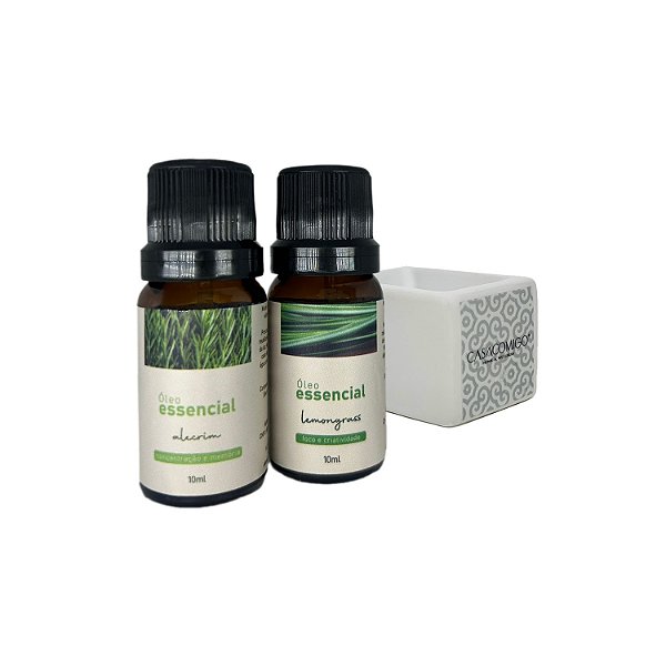 Kit 2 óleos essenciais 10ml + Difusor elétrico de porcelana bivolt