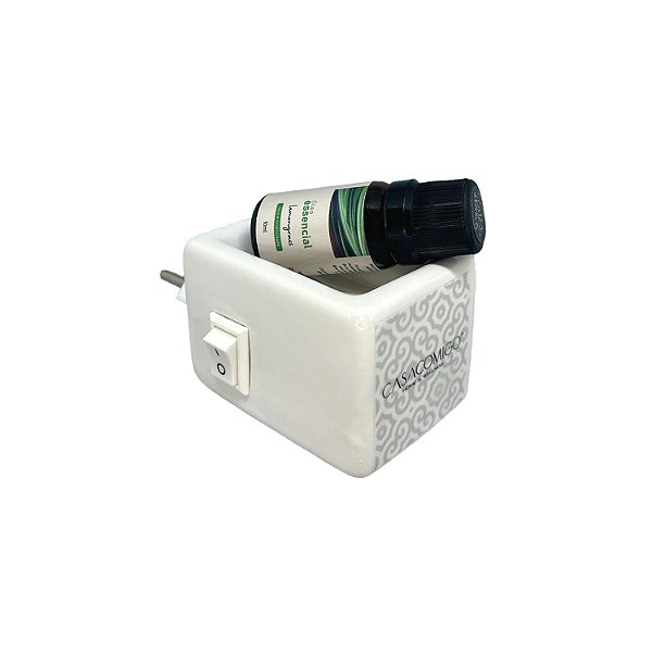 Kit 1 óleo essencial 10ml + Difusor elétrico de porcelana bivolt