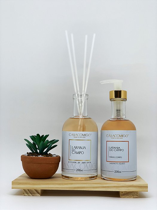 KIT LAVABO RUSTIC  bandeja de madeira + vaso cerâmica de suculenta + sabonete + difusor de varetas