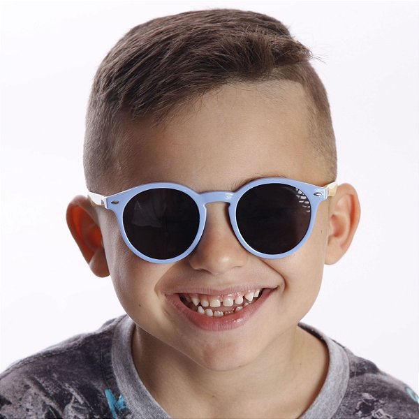 ÓCULOS de SOL - OZZY BLUE - Redondo de Silicone na cor Azul  e Hastes Amarelas - Lente Polarizada