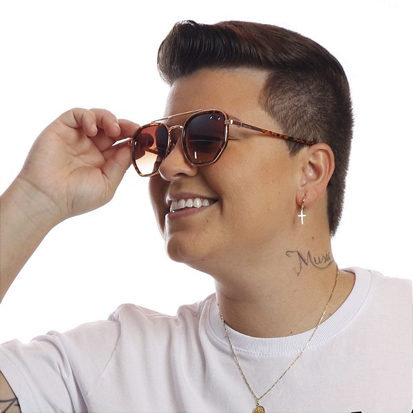 ÓCULOS de SOL - DEPP TOM animal print - Armação Hexagonal de Metal - Lentes Marron