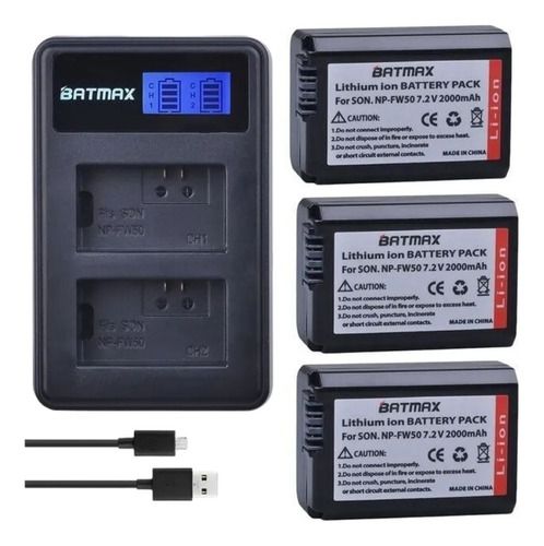 Kit 3 Baterias Np-fw50 + Carregador Duplo A6500 A7s2 A6000