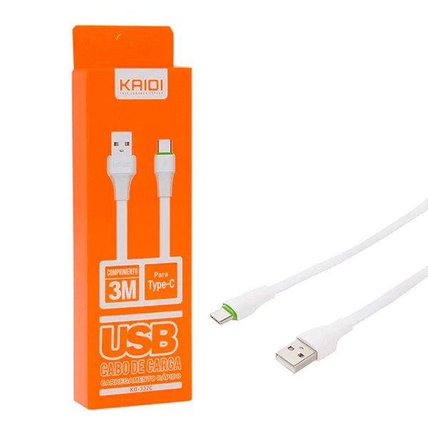 Cabo USB Para Tipo-C Turbo Original Kaidi 3 Metros