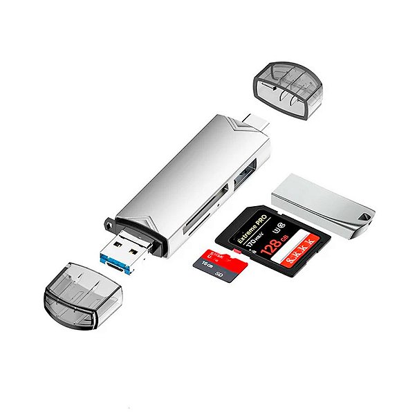 Leitor De Cartão SD e MicroSD com USB 3 Em 1 Usb 3.0 E Usb C