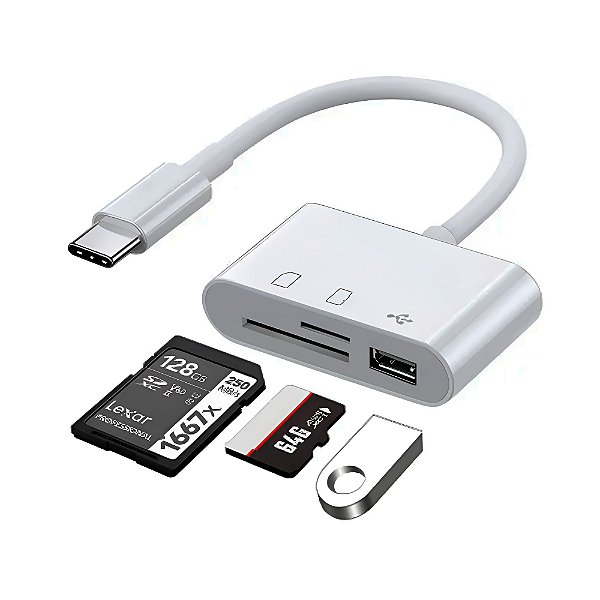Leitor de Cartão de Memória + Entrada  USB para MAC e Android