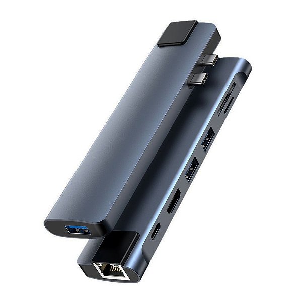 Hub USB-C 8 em 1: HDMI, RJ45, PD, leitor de cartão