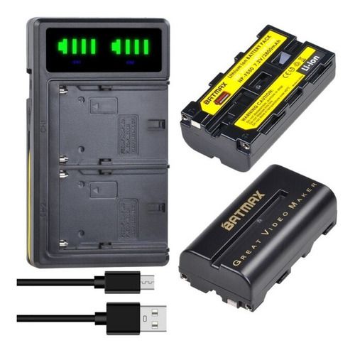 Kit 2 Bat Sony Np-f550 F570 Batmax 2600mah + Carregador