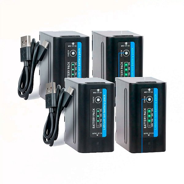 Kit 4 Baterias NP-F980 7800mah com carregador interno