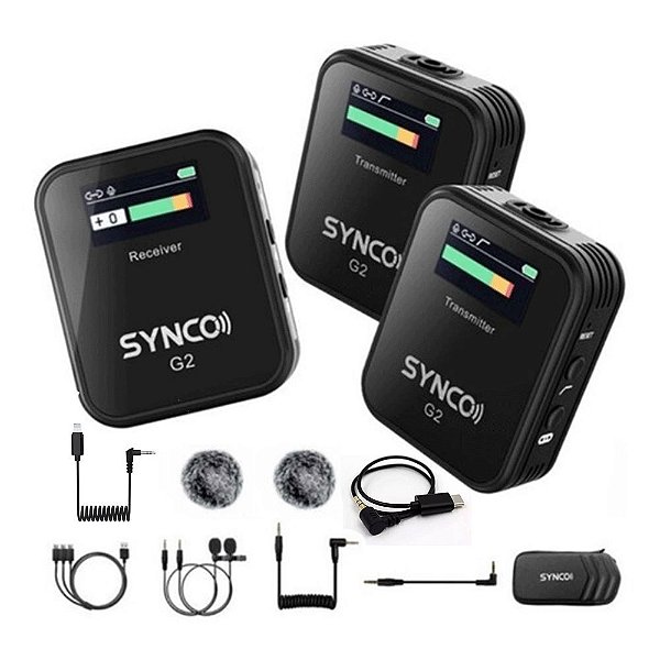 Microfone Lapela Duplo G2A2 Synco + Cabo Lightinig + USB C