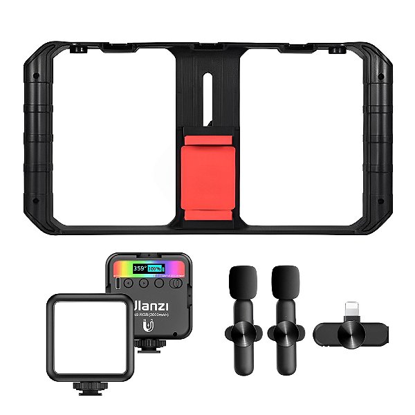 Kit Cage Para Celular + LED RGB  + Microfone Dupla iPhone