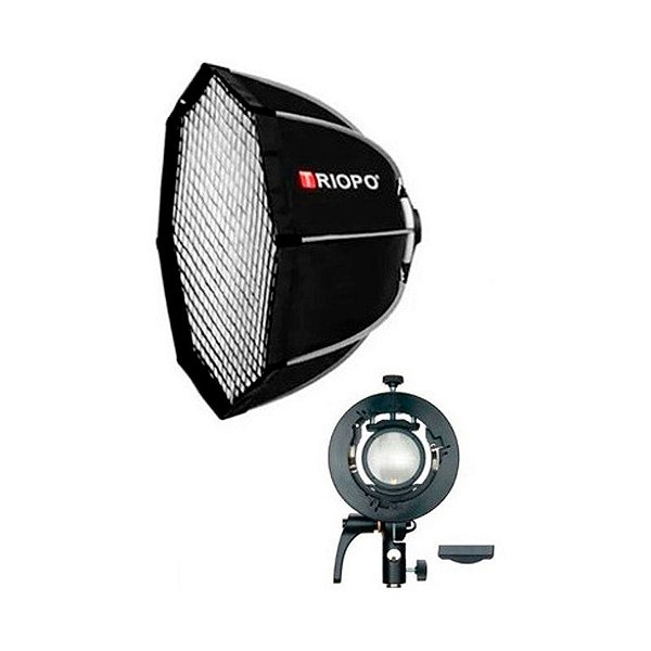 Softbox Octabox Bowen 90cm + Adaptador Para Flash V1  Descrição: O Softbox Octabox Triopo Bowen 90cm é um acessório indispensável para quem busca iluminação suave e uniforme em estúdios ou produções externas. Seu formato octagonal garante uma difusão de l