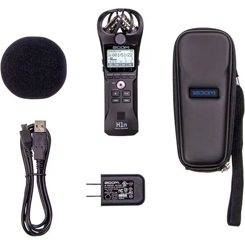 Gravador de Áudio Marca Zoom H1N + Case + Espuma Antevento + Fonte Carregador