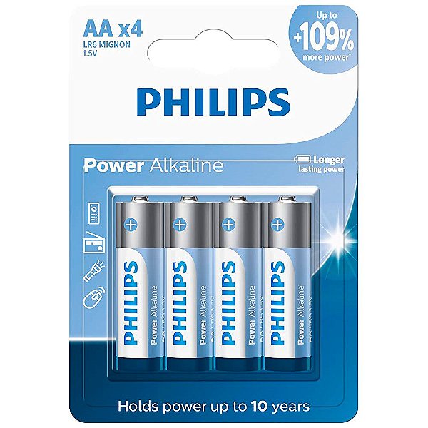 Pilha Philips alcalina AA 1.5V Com 4 unidades LR6P4B/59