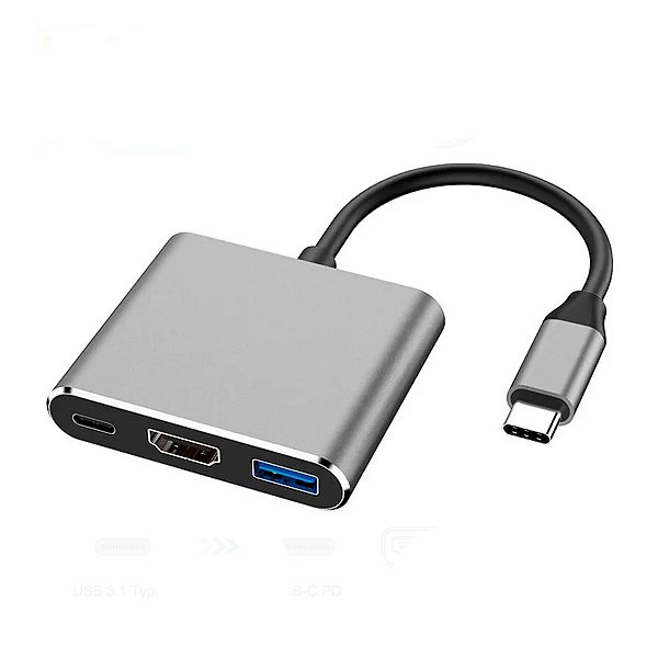 Adaptador Tipo C Para Macbook e Celular Vídeo HDMI 4K - USB 3.0 e USB C