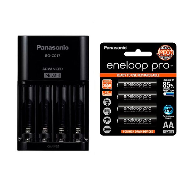 Carregador Bq-cc17 Smart Com 8 Pilhas Aa Da Eneloop Pro