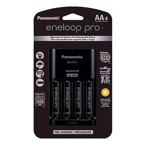 Carregador Eneloop Pro BQ-CC17 Com 4 Pilhas AA Eneloop Pro