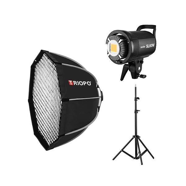 Godox SL60II + Softbox Octabox Triopo De 65cm + Tripé 2,10m