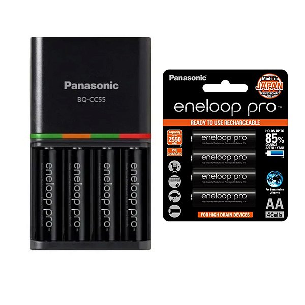 Carregador Bq-cc55 Smart Com 8 Pilhas Aa Da Eneloop Pro