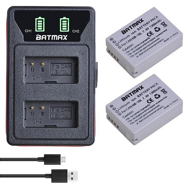 Kit 2 Bat.eria + Carregador Nb-10l Batmax Canon Sx40hs Sx50