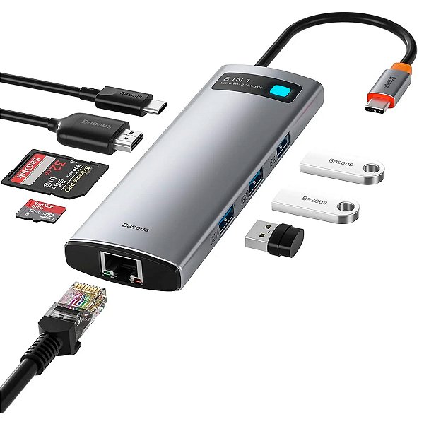 Hub USB-C Baseus 8 Em 1 Dockstation HDMI 4K USB 3.0 SD 100w