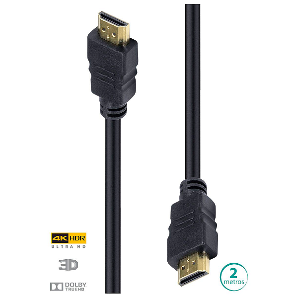 Cabo Hdmi 2 Metros Full Hd P/ Tv / Pc / Notebook / Tvbox Ful