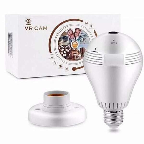 Lampada Câmera Espia Ip Wifi 360 Microfone Led Hd Panoramica