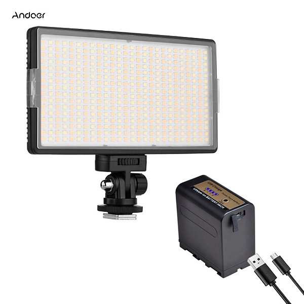 Painel De Led Andoer  3200k-5600k - 416 LEDs + Bat F960