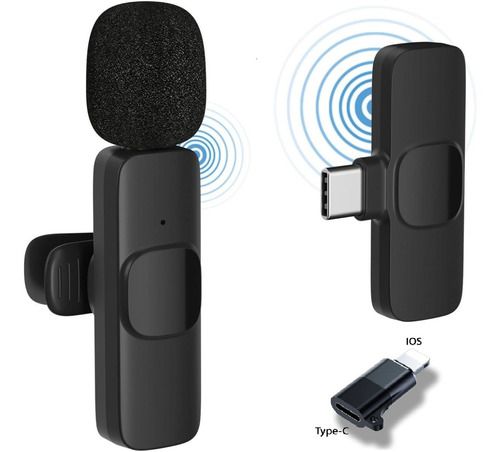 Microfone Lapela Sem Fio Usb Type C + Adaptador Lightning