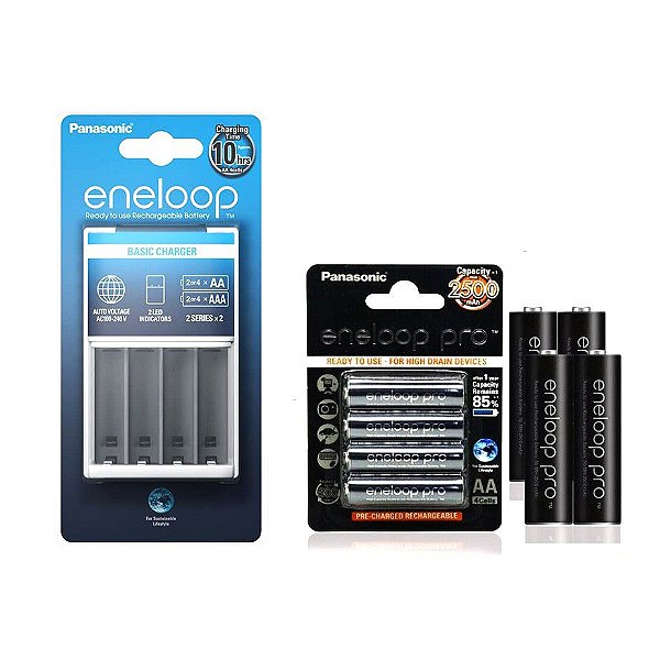 Kit 8 Pilhas Aa Eneloop Pro + Carregador Panasonic Original