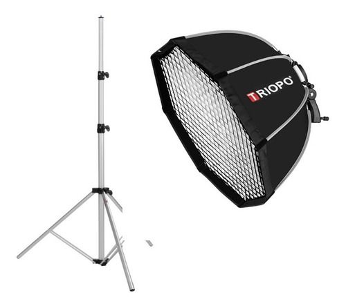 Softbox Octabox Triopo Flash Speedlite 65cm + Grid + Tripé 1,90m
