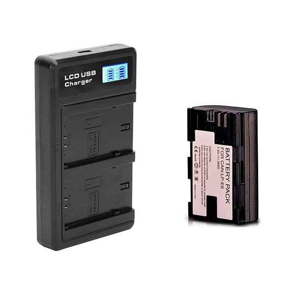 Kit 1 Bateria LP-E6 + Carregador Duplo Para Canon R R5 R6