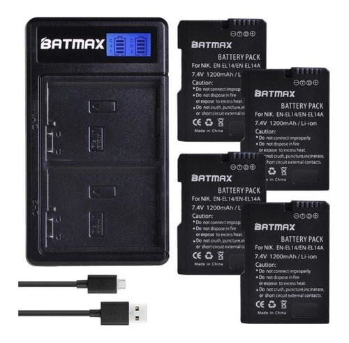 Kit 4 Bateria Nikon En-el14 + Carregador D5200 D5500 D3400