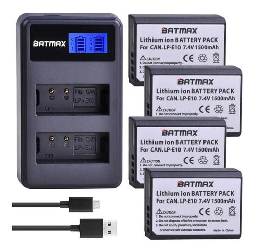 Kit 4 Bateria Lp-e10 Câmera Canon T3 T5 T6 T7 + Carregador