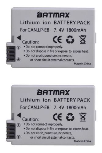 Kit 2 Bat Para Câmera Canon T2i, T3i, T4i, T5i - Lp-e8