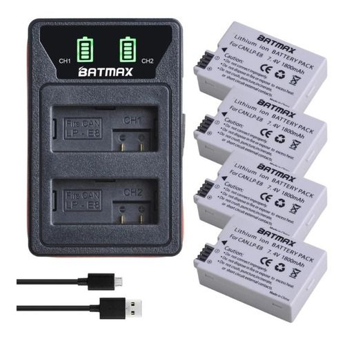 Kit 4 Bateria Canon T2i, T3i, T4i, T5i Lp-e8 + Carregador