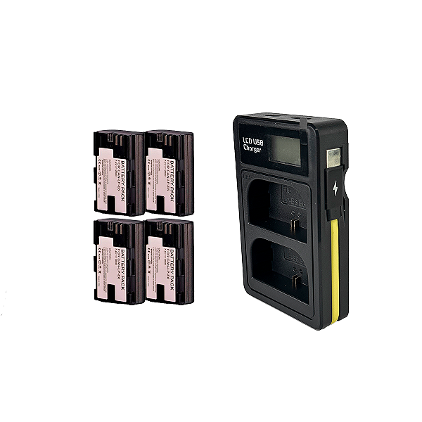 Kit 4 Bat.eria LP-E6 + Carregador Duplo Para Canon R R5 R6