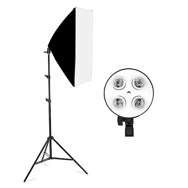 Softbox 50x70cm Com Bocal Para 4 Lâmpadas + Tripé 2m