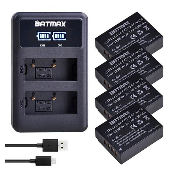 Kit 4 Bateria Fujifilm Np-w126 X-t3 X-t2 X-t1 + Carregador