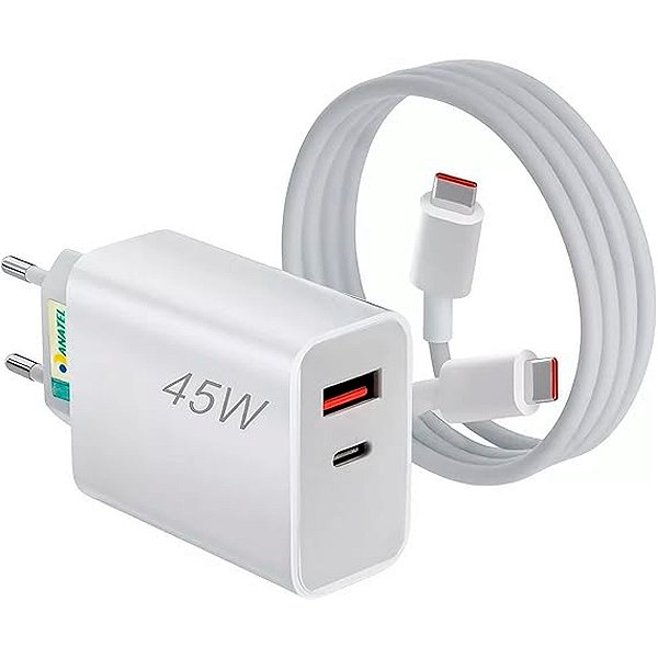 Carregador Turbo USB 45W + Usb-C com Cabo Tipo-C - Lehmox