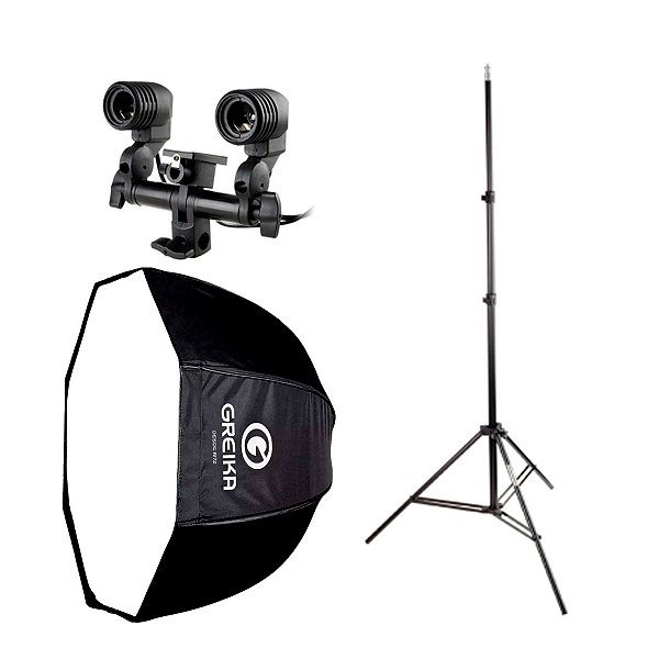 Octabox Greika 120cm Softbox + Soquete Duplo + Tripe 2,10m