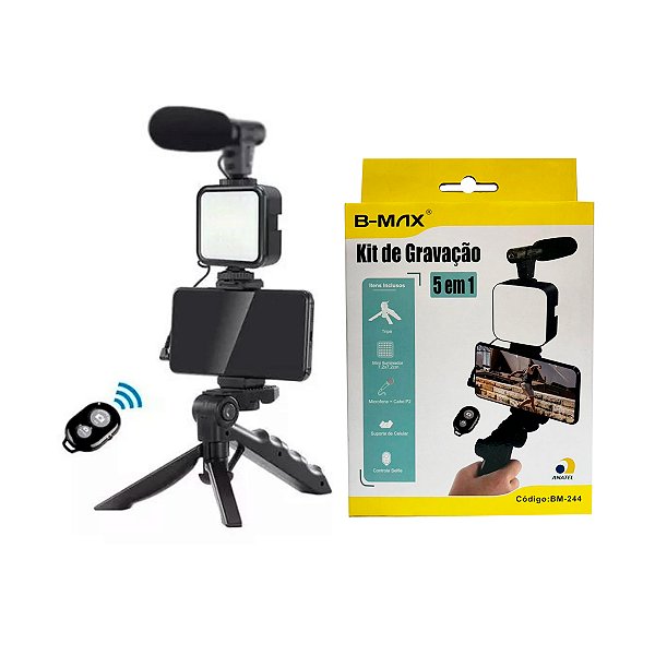 Kit Vlogging Bmax Com Microfone, LED, Tripé Portátil BM-244