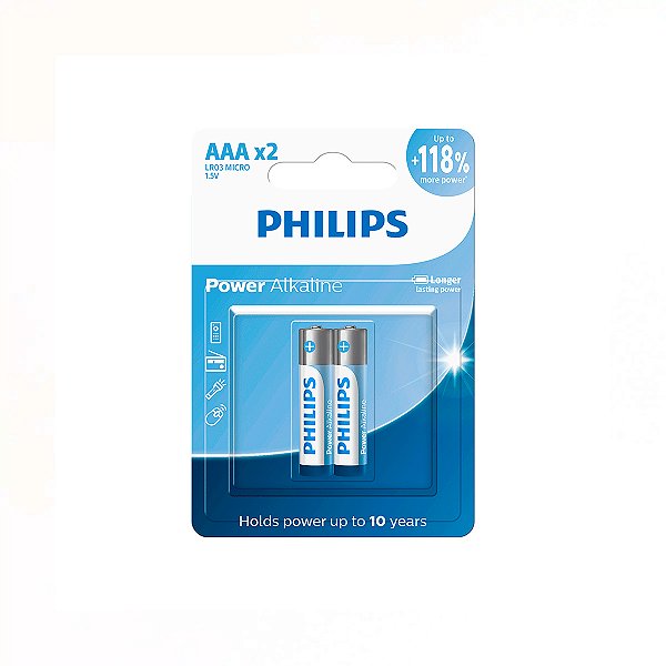 Pilha Alcalina AAA Philips 1.5V Embalagem Com 2 Unidades