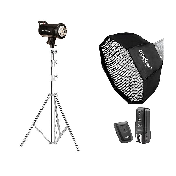 Flash Godox SK300II-V + Softbox 120cm + Rádio Com Tripé 2,80