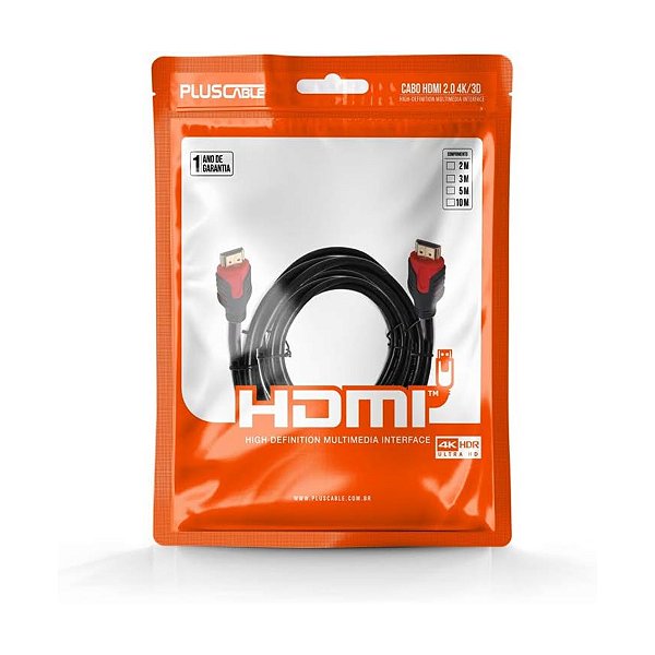Cabo Hdmi x Hdmi V2.0 PC 5 metros Preto Plus Cable 4k