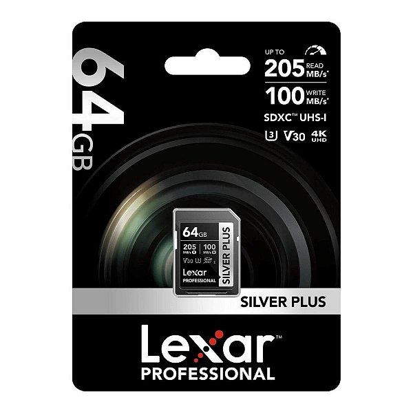 Cartão de Memória SD Lexar 64gb 4k V30 205mbs Profissional