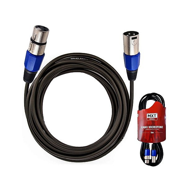 Cabo Microfone Xlr Blindado Macho/Femea 5mt Mxt Novo
