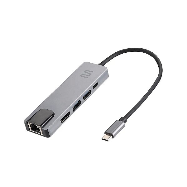 Hub USB Tipo-C 5 em 1 Com HDMI 4K RJ45 USB 3.0 e uSB-C